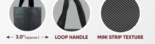 Close-ups of the gusset, handle and texture of Black Micro Bag with White Lines, Gold Strip & Black Handle