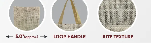 Close-ups of the gusset, handle and texture of Jute Look Standing Bag with Cream Handle