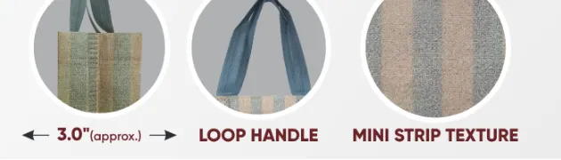 Close-ups of the gusset, handle and texture of Light Cream Micro Strip Bag with Grey Handle