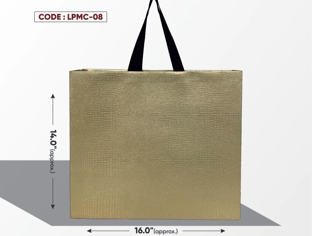 Leather Paper Look Medium Cream Bag with Black Handle