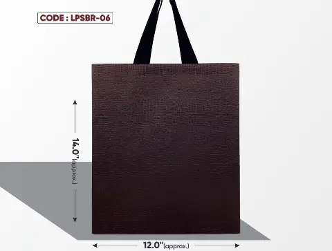 Leather Paper Look Standing Brown Bag with Black Handle