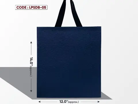 Leather Paper Look Standing Dark Blue Bag with Black Handle