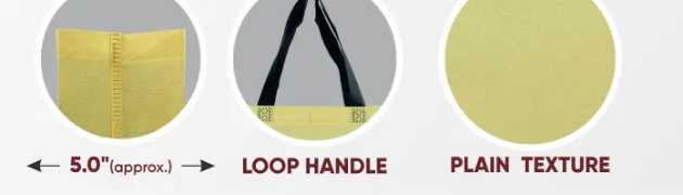Close-ups of the gusset, handle and texture of Light Yellow Medium Bag with Black Handle