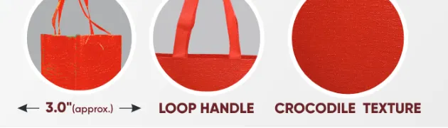 Close-ups of the gusset, handle and texture of Red Mini Crocodile Glossy Bag with Red Handle