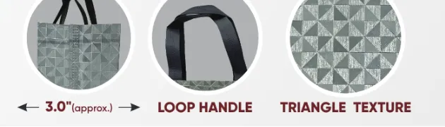 Close-ups of the gusset, handle and texture of Silver Triangle Bag with Black Handle