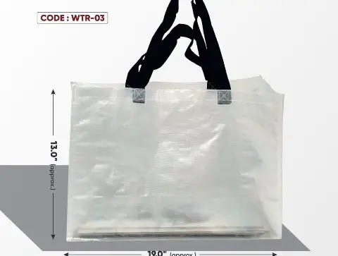 White Transparent Rectangle Woven Bag with Black Handle