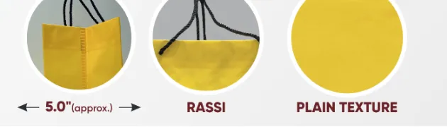 Close-ups of the gusset, handle and texture of Yellow Medium Paper Bag with Black Nylon Dori